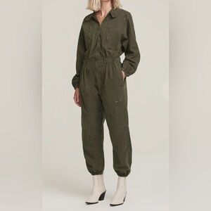 AGOLDE WOMENS MARIN FLIGHT JUMPSUIT DENIM LONG SLEEVE GATHERED ZIP OLIVE GREEN 8